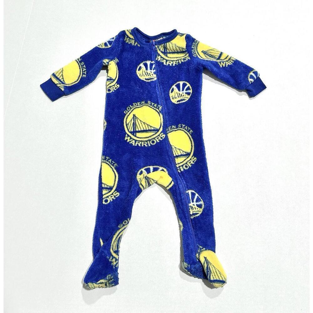 UNK Toddler Sleeper Golden State Warriors Blue and Yellow Basketball Pajamas 12M - Picture 4 of 9